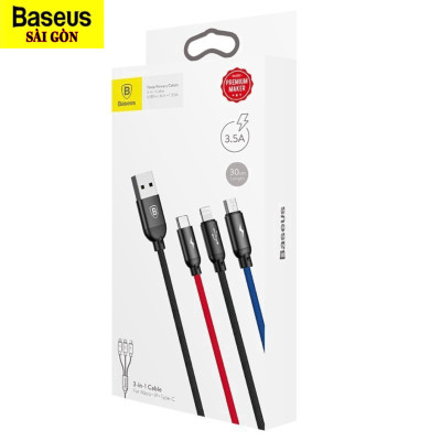 Cáp sạc 3in1 Baseus Three Primary Colors Fast Charging Cable 3.5A CAMLT-BSY USB to C+M+L- hàng chính hãng