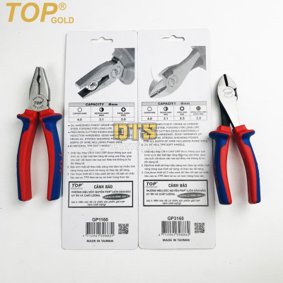 Bộ 2 kìm điện - cắt trợ lực chuyên nghiệp TOP GOLD 160mm, thép Hi-Cr cao cấp, thiết kế cộng lực tiết kiệm 50% lực bấm