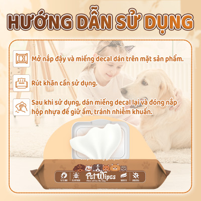 Khăn ướt vệ sinh thú cưng Pet Wipes gói 50 tờ mùi hương tự nhiên vừa làm sạch khử mùi cho chó mèo