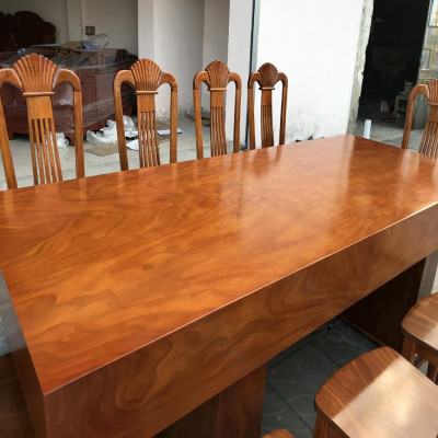 Bộ Bàn Ăn 10 Ghế Xẻ Quạt Gỗ Cẩm Vàng