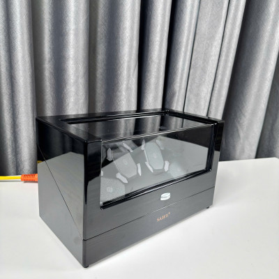 [BH 2 năm động cơ] Hộp Xoay 6 đồng hồ gỗ Saike nền nỉ