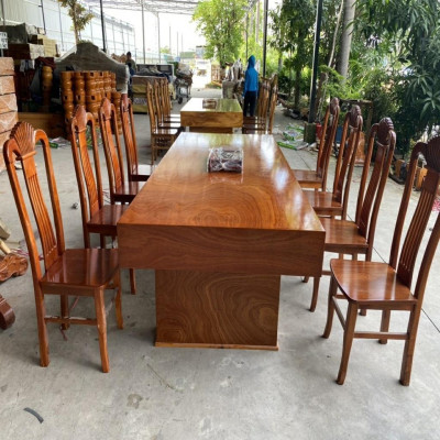 Bộ Bàn Ghế Ăn 10 Ghế Xẻ Quạt Gỗ Hương Đá