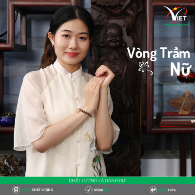 Vòng Trầm Nữ Thiên Nhiên - Đính Hoa Vàng Tĩnh Điện - Thanh Lịch