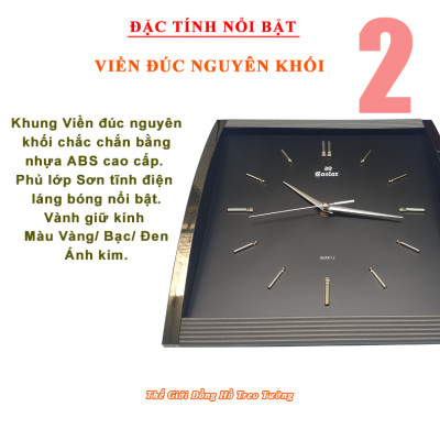 Đồng Hồ KIM TRÔI EASTAR Mặt Kính Cong Cao Cấp - Mặt Chữ nhật Ánh Kim - Tặng Pin Maxell - BH 1 Năm - Decor Trang Trí Treo Tường