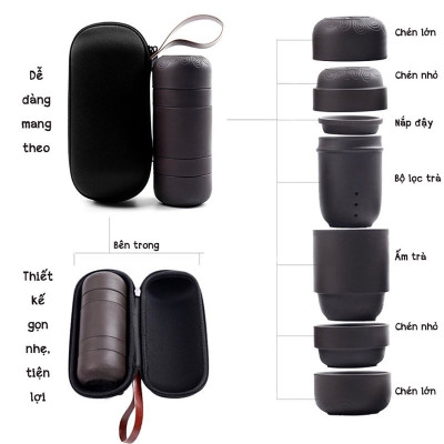 Bộ Bình Trà Gốm Sứ 4 Tách Kèm Túi Đựng Du Lịch Cao Cấp - HENRYSA