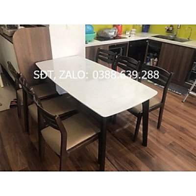 Bộ bàn ăn 3 lá mặt đá 1m6 + 6 ghế màu nâu  Thương hiệu Nội Thất Bình Long 
