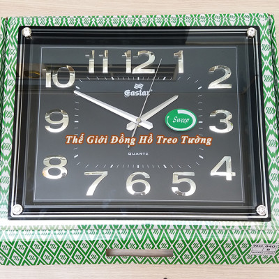 Đồng Hồ Treo Tường KIM TRÔI EASTAR Chữ Nhật Mặt Đen – Mặt Kính 3D – Bộ Số Nổi Ánh Kim Bạc – Kèm Pin Maxell