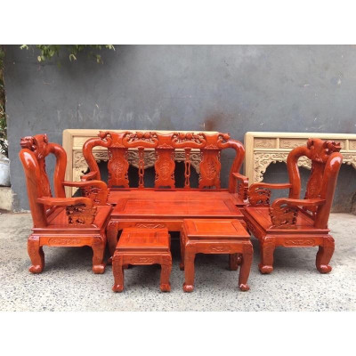 Bộ bàn ghế gồm 6 món gỗ xoan ta tay 10