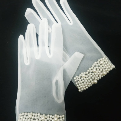 Găng tay trong suốt đính ngọc trai sang trọng cho Cô dâu và Dạ hội, đi tiệc, sự kiện, lễ hội, chụp ảnh MS: 43958