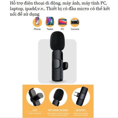 Mic thu âm cài áo không dây K9 thu âm to rõ, lọc ồn tốt, micro phục vụ quay vlog, livestream, youtube, tiktok - Hàng nhập khẩu