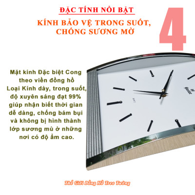Đồng Hồ KIM TRÔI EASTAR Mặt Kính Cong Cao Cấp - Mặt Chữ nhật Ánh Kim - Tặng Pin Maxell - BH 1 Năm - Decor Trang Trí Treo Tường