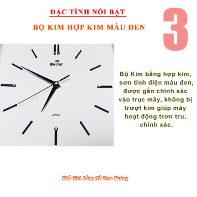 Đồng Hồ KIM TRÔI EASTAR Mặt Kính Cong Cao Cấp - Mặt Chữ nhật Ánh Kim - Tặng Pin Maxell - BH 1 Năm - Decor Trang Trí Treo Tường