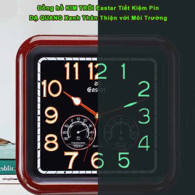 Đồng Hồ Treo Tường Cao Cấp KIM TRÔI EASTAR SỐ NỔI 3D có DẠ QUANG và NHIỆT ẨM KẾ CƠ (Không Dùng Pin) - Hình Vuông Mặt Đen - Tặng Pin AA - Bảo Hành 1 Năm