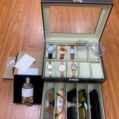 Hộp 2 Tầng Đựng Đồng Hồ Và Mắt Kính SAIKE SAIKE S555 Vỏ Da Màu Đen