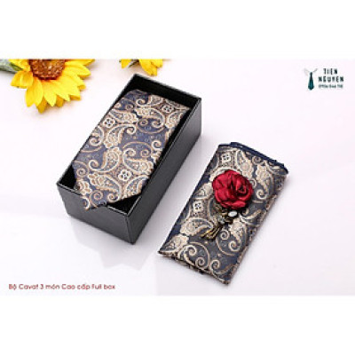 Cavat bộ 3 món kèm hộp túi xách cao cấp họa tiết Retro Paislay, Quag tặng chú rể cao cấp