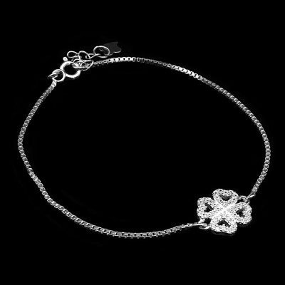 Lắc Tay Nữ Bạc Hiểu Minh LTU475 cỏ 4 lá