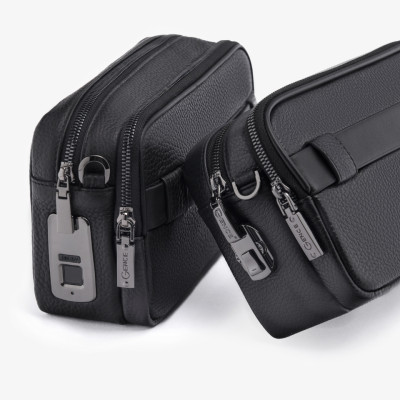 Clutch Đeo Chéo Ví Nam Cầm Tay GENCE RB08 Da Bò Khóa Vân Tay Cao Cấp Màu Đen