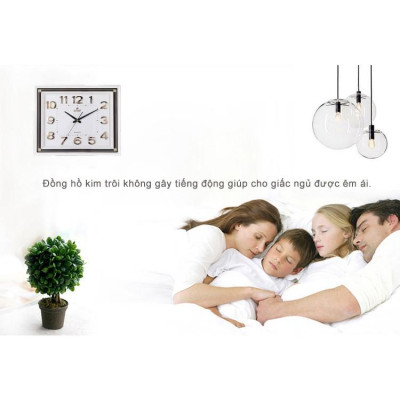 Đồng hồ Treo tường EASTAR KIM TRÔI Chữ Nhật Mặt Trắng – Mặt Kính 3D – Bộ Số Nổi Ánh Kim Bạc – Tặng Pin Maxell