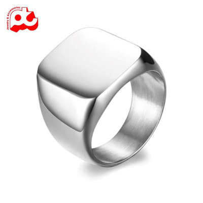 Nhẫn titan thép không gỉ nam titan cao cấp rẻ đẹp mặt trơn vuông to trangsucpt màu trắng PTNNA23