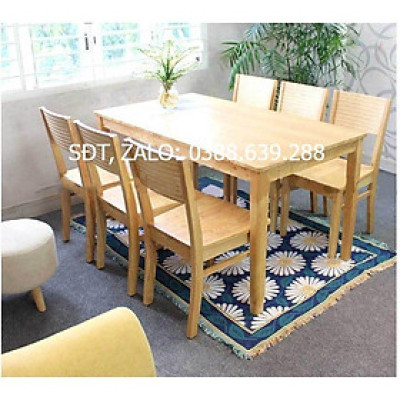 Bộ bàn ăn cherry tự nhiên mặt gỗ 1m6 + 6 ghế cherry  Thương hiệu Nội Thất Bình Long 