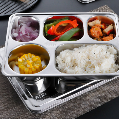 Khay đựng cơm KG83 5 ngăn chất liệu inox 36x26cm 