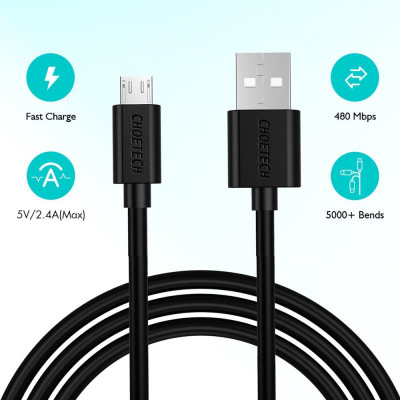 Cáp CHOETECH AB003 USB to Micro  Sạc Nhanh( HÀNG CHÍNH HÃNG )