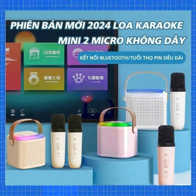 Loa Bluetooth mini kèm 2 micro hát karaoke không dây - Mic hát karaoke âm thanh chất lượng lọc âm khử nhiễu LED RGB - Hàng Nhập Khẩu