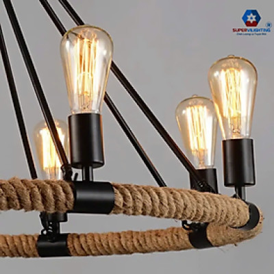 Đèn chùm hiện đại dây thừng 2 tầng SuperVilighting trang trí phòng khách bàn ăn phong cách châu âu