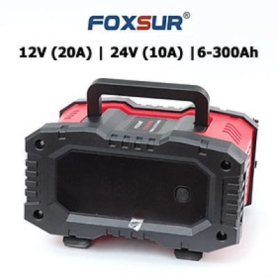 Sạc ắc quy thông minh FOXSUR tự động 12v - 24v dòng sạc 20A sạc bình 4A - 300A ô tô xe máy xe tải pin sắt LiFePO4 tự ngắt khi đầy