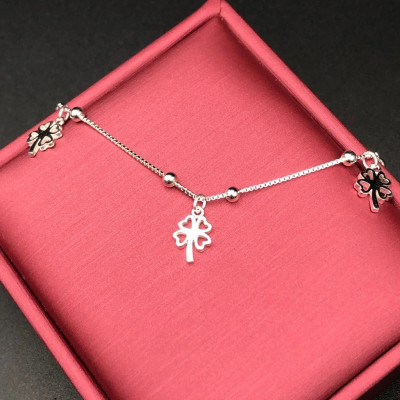 Lắc Chân Nữ Cỏ 4 Lá May Mắn Bạc Hiểu Minh LC188