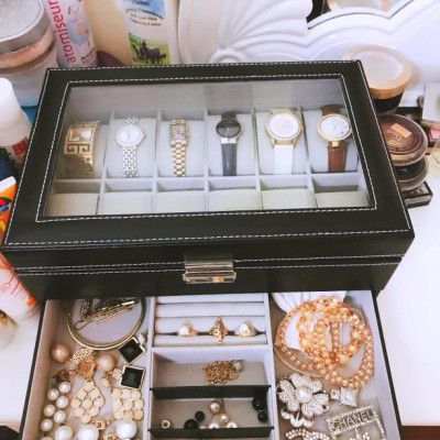 Hộp đựng đồng hồ, trang sức và mắt kính 2 tầng SAIKE SAIKE mã S222 màu đen