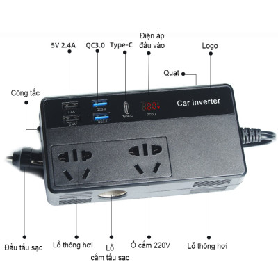 Bộ Chuyển Đổi Nguồn Điện DC 12V Sang AC 110V/220V 200W - Hàng Nhập Khẩu