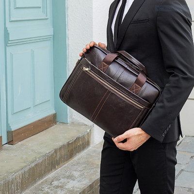 Túi xách nam da bò thật cao cấp phong cách mới 15,6"