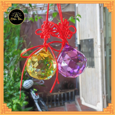 Quả cầu treo pha lê phong thuỷ đa giác nhiều màu có dây treo tâm kết 
