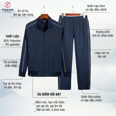 Bộ Quần Áo Thể Thao Nam Fasvin BC24651.HN Chất Vải Gió Chun 02 Lớp Lót Vải Thun Mềm Mại