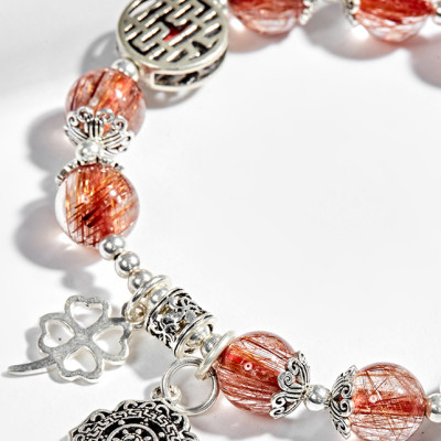 Vòng Tay Đá Thạch Anh Tóc Đỏ Đồng Trục Phối Charm Bạc (8mm) Ngọc Quý Gemstones