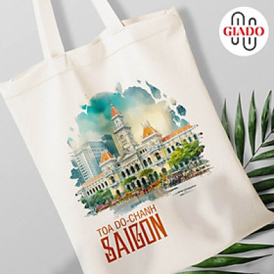 Túi canvas GIADO, túi vải bố, túi tote mẫu Sài Gòn toà đô chánh