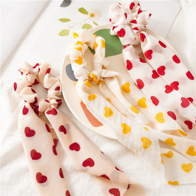 Dây buộc tóc Scrunchies lụa dáng dài dễ thương họa tiết tim HD76