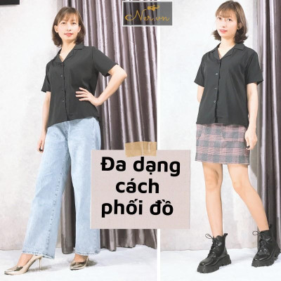 Áo sơ mi cổ vest quốc dân nhiều màu, chất lụa tơ hàn, phối chân váy, quần jeans ,quần tây, quần short siêu xinh–NER-N109