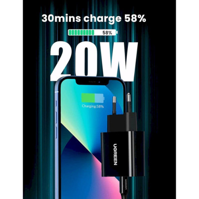 Ugreen UG50698CD137TK 1M PD 20W USB-C 3.0 Màu Trắng Bộ sạc + cáp sạc nhanh Lightning dành cho iPhone 13 12 Pro Max 11 Pro SE 2022 X XS XR 8 Plus - HÀNG CHÍNH HÃNG