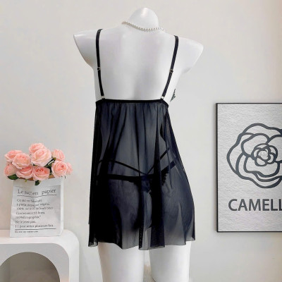 Váy Ngủ Ren Xuyên Thấu Viền Hoa Quảng Châu Cao Cấp Kèm Chip Lọt Khe Sexy