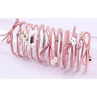 Hộp 12 dây cột tóc Hàn Quốc siêu đẹp siêu bền (Màu Hồng)