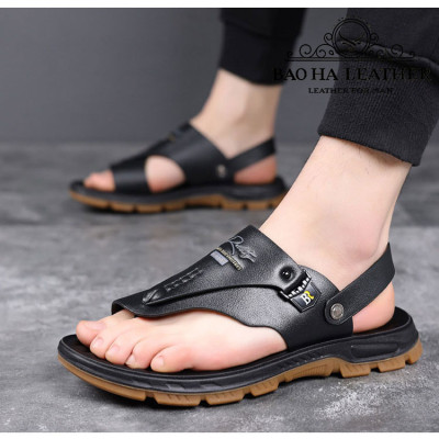 Dép quai nam xỏ ngón da thật BHD9126 Dép quai hậu, thoải mái, êm chân, dễ chịu