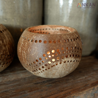 Đèn Gáo Dừa Đựng Nến Tealight Handmade Đèn Decor Tự Nhiên Trang Trí Spa Cafe Homestay