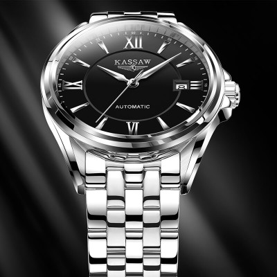 Đồng hồ nam chính hãng KASSAW K818-3 Kính sapphire chống xước ,Chống nước 50m ,Bảo hành 24 tháng,Máy cơ (Automatic),mặt đen dây thép xịn