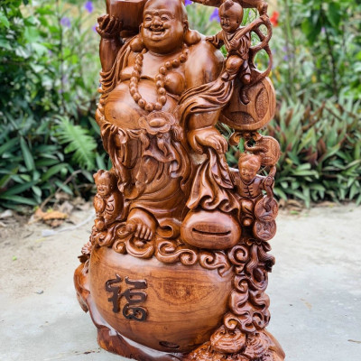 Tượng phật di lặc ngũ phúc bằng gỗ sụn hương ta cực đẹp kt cao 72×55×24cm 