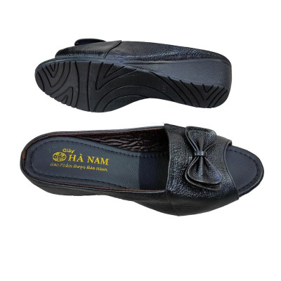 Dép Nữ Quai Ngang Đế Xuồng HÀ NAM Da Bò Thật Cao Cấp DNU2138