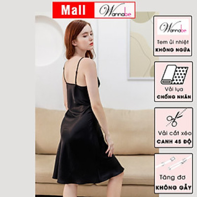 Đầm ngủ WANNABE DNS41 váy ngủ lụa 2 dây dáng midi dài qua gối tôn vinh nét sang trọng quý phái của người mặc