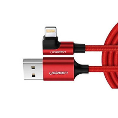 Ugreen UG60555US299TK 1m cáp usb lightning bọc nhôm chống nhiễu góc 90 độ màu đỏ - HÀNG CHÍNH HÃNG