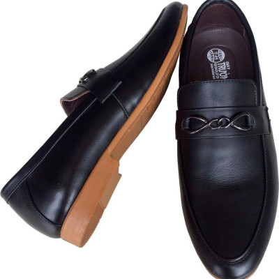 Giày tây nam Trường Hải không dây da bò thật màu đen đế kếp mềm không trơn hàng may chắc chắn GT079